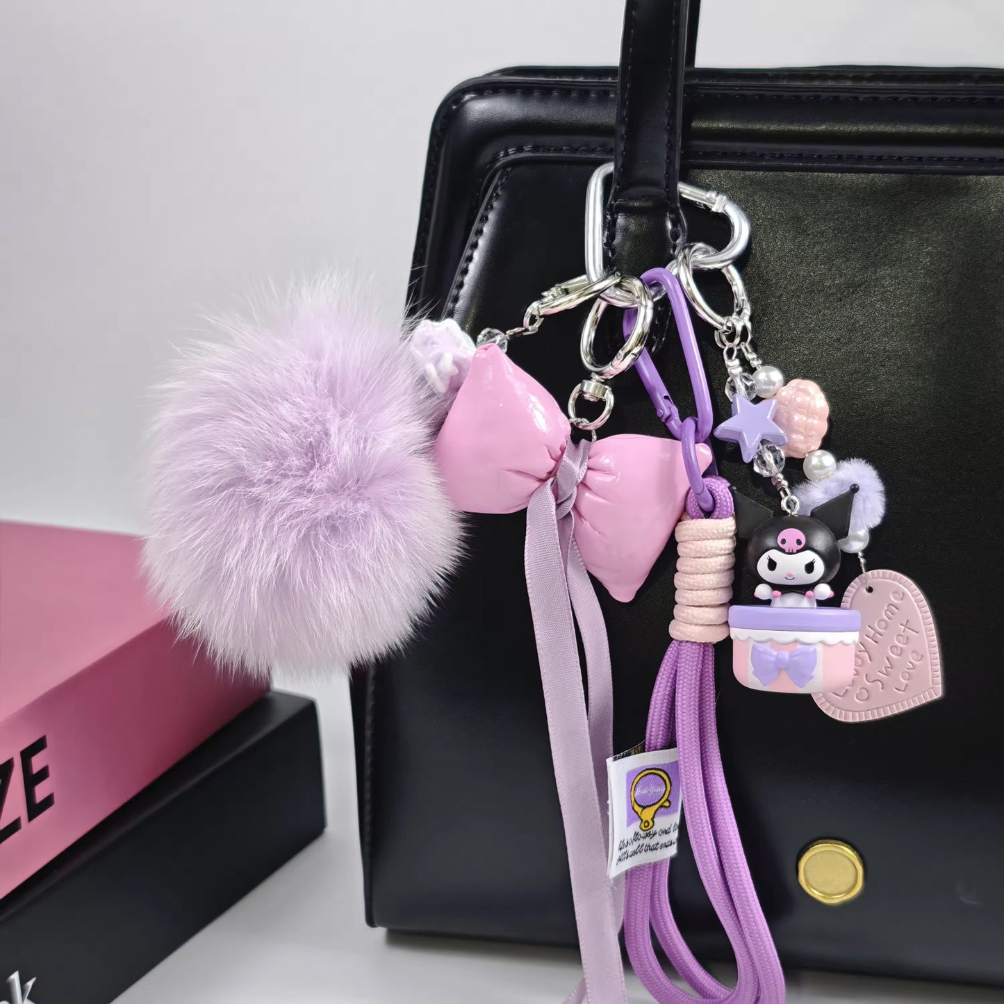 Fashionable Pink and Purple Kuromi Charm Miu Style Bag Accessory
