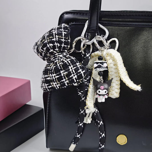White and Black Bow Kuromi Charm Miu Style Bag Accessory